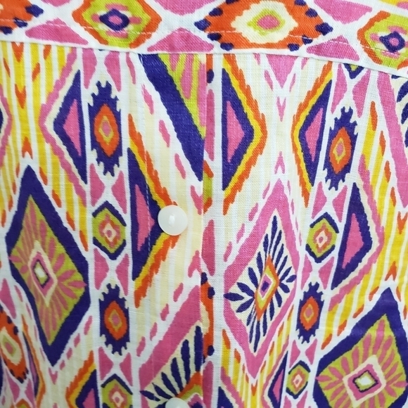 Chico's No-Iron Ikat Linen Button Down Shirt  Sz 1 - Picture 5 of 8
